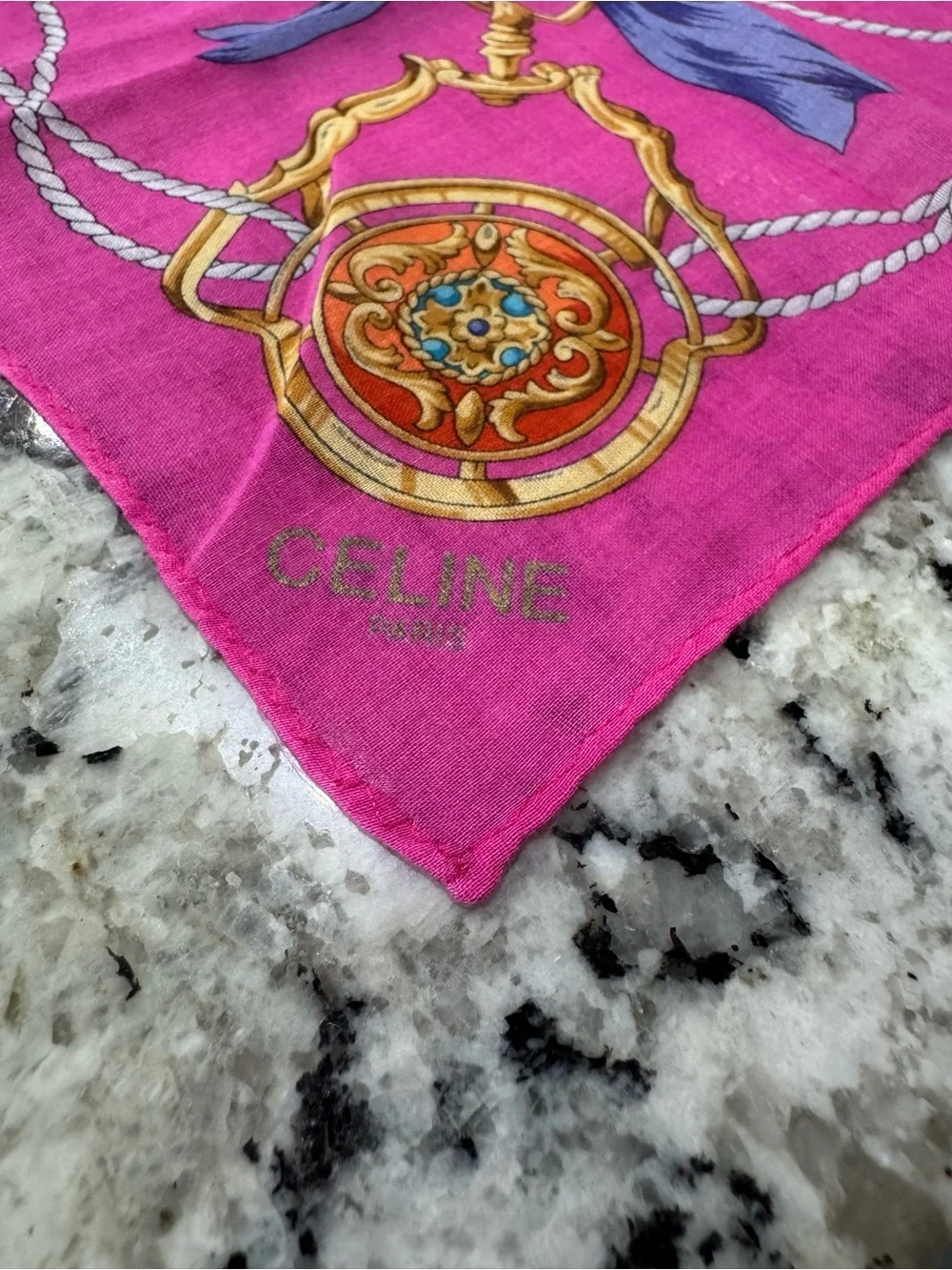 Vintage CELINE Bright Pink Neckerchief Scarf